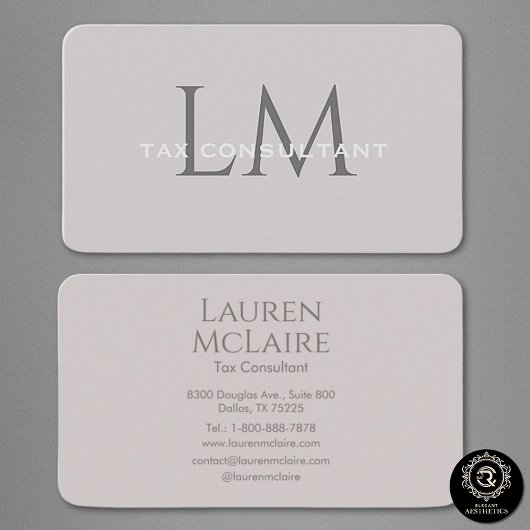 Carte de visite Monogramme Gris Taupe Moderne