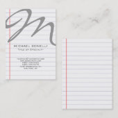 Carte de visite monogramme gris vertical papier (Devant / Derrière)