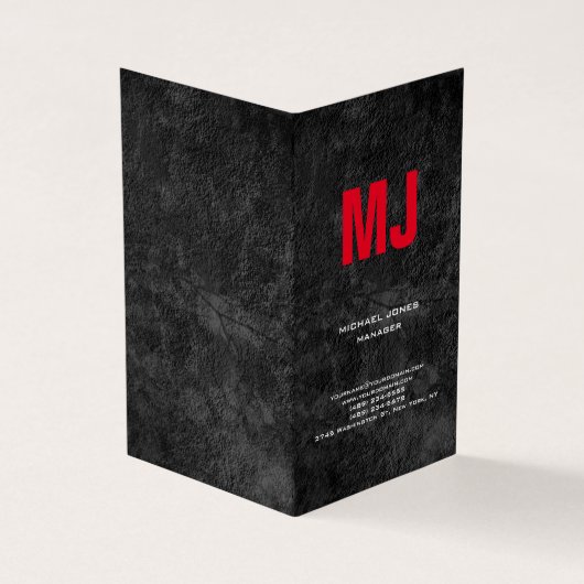 Carte De Visite monogramme gris vertical rouge tendance unique (Extérieur)