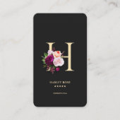 Carte De Visite Monogramme H Floral Black Gold (Devant)