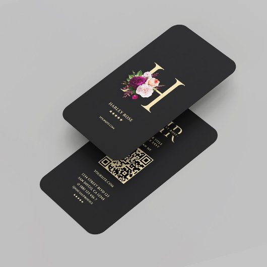 Carte De Visite Monogramme H Floral Black Gold