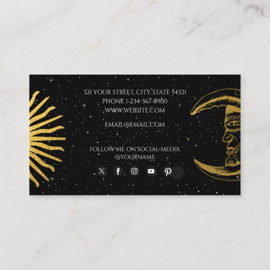 Carte De Visite Monogramme holistique Sacré Céleste Soleil Lune Re (Dos)