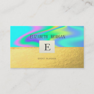Carte De Visite Monogramme holographique doré moderne élégant