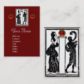 Carte De Visite Monogramme i Lettre, Chiffres antiques Rouge Noir  (Devant / Derrière)