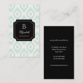 Carte De Visite Monogramme Ikat Ikat chic chic à la menthe (Devant / Derrière)