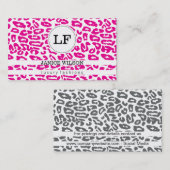 Carte De Visite Monogramme | Impression Cheetah (rose chaud) (Devant / Derrière)