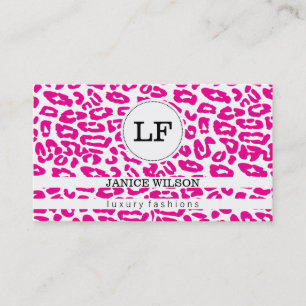 Carte De Visite Monogramme   Impression Cheetah (rose chaud)
