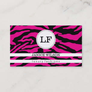 Carte De Visite Monogramme   Impression Zebra (rose chaud)