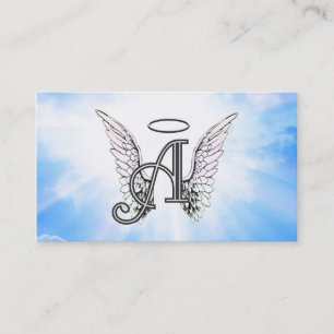 Carte De Visite Monogramme Initial A, Angel Wings & Halo avec Nuag