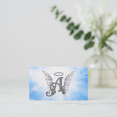 Carte De Visite Monogramme Initial A, Angel Wings & Halo avec Nuag (Debout devant)