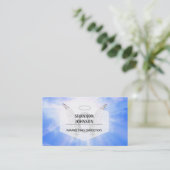 Carte De Visite Monogramme initial C avec des ailes d'ange, nuages (Debout devant)