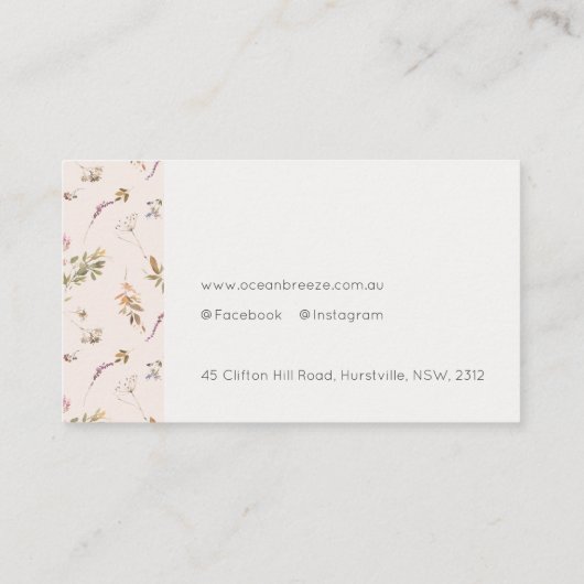 Carte De Visite Monogramme initial de Fleur sauvage rose cendré (Dos)