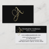 Carte De Visite Monogramme initial d'or A (Devant / Derrière)