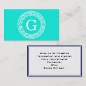 Carte De Visite Monogramme initial du cadre de ligne clé grecque d (Devant / Derrière)