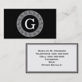 Carte De Visite Monogramme initial du cadre de ligne de clé grecqu (Devant / Derrière)