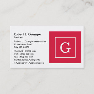Carte De Visite Monogramme initial encadré blanc Crimson