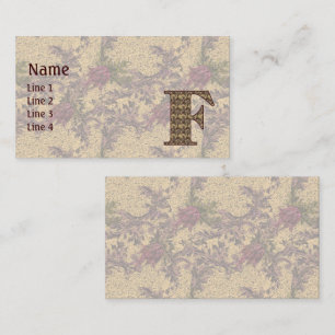 Carte De Visite Monogramme Initial F Élégant Floral Vintage
