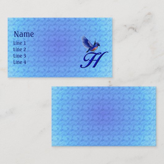 Carte De Visite Monogramme Initial H Élégant Bluebird (Devant / Derrière)