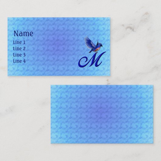 Carte De Visite Monogramme Initial M Élégant Bluebird (Devant / Derrière)