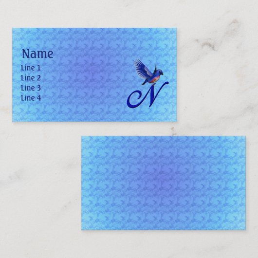 Carte De Visite Monogramme Initial N Élégant Bluebird (Devant / Derrière)