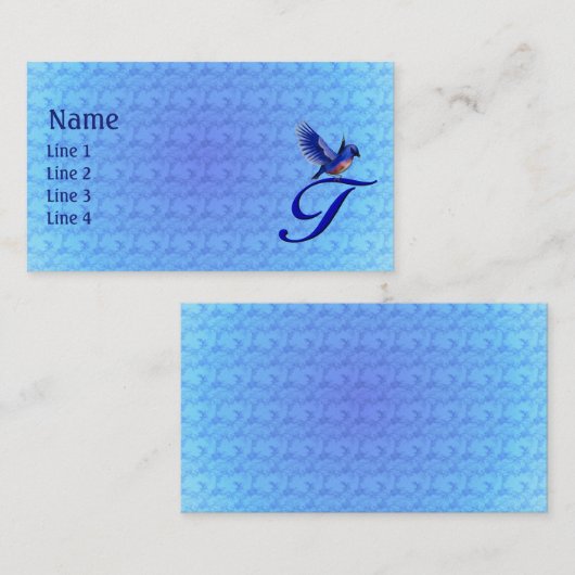 Carte De Visite Monogramme Initial T Élégant Bluebird (Devant / Derrière)
