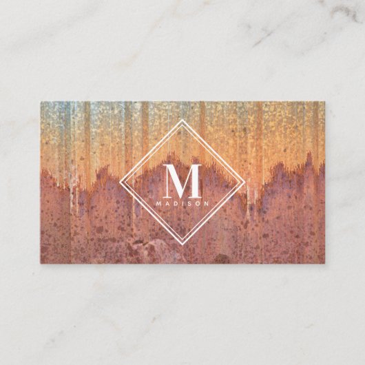 Carte De Visite Monogramme Initial Texture Métallique Rouille Marr (Devant)
