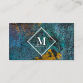Carte De Visite Monogramme Initial Texturé Métallisé Or Bleu Rouil (Devant)