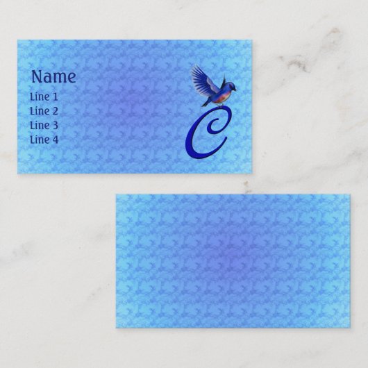 Carte De Visite Monogramme Initiale C Élégant Oiseau Bleu (Devant / Derrière)