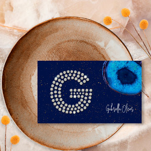 Carte De Visite Monogramme initiale G lettre agate bleue diamant c