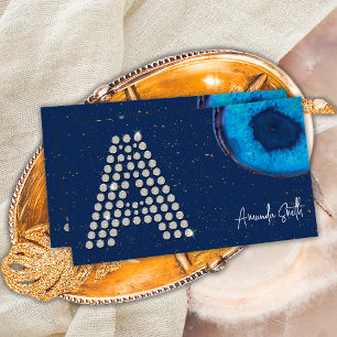 Carte De Visite Monogramme initiale lettre A en agate bleue diaman