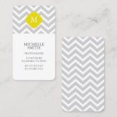 Carte De Visite Monogramme jaune et gris de motif de zigzags (Devant / Derrière)