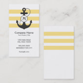Carte De Visite Monogramme jaune et gris nautique d'Ancre (Devant / Derrière)