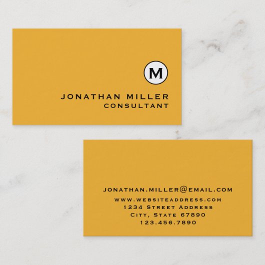 Carte De Visite Monogramme jaune moutarde moderne (Devant / Derrière)