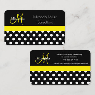Carte De Visite Monogramme jaune noir blanc Polka point