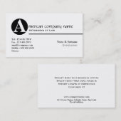 Carte De Visite Monogramme juridique A de mandataire de loi (Devant / Derrière)