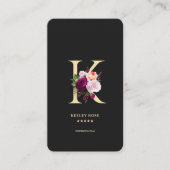 Carte De Visite Monogramme K Floral Black Gold (Devant)