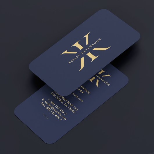 Carte De Visite Monogramme K Professionnel Dark Navy bleu