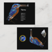 Carte De Visite MONOGRAMME KINGFISHER, Bleu électrique, Noir (Devant / Derrière)