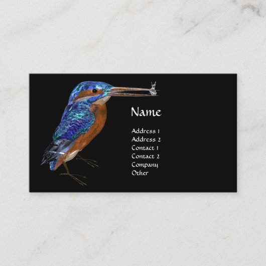 Carte De Visite MONOGRAMME KINGFISHER, Bleu électrique, Noir (Devant)