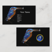 Carte De Visite MONOGRAMME KINGFISHER, Bleu électrique, Noir (Devant / Derrière)