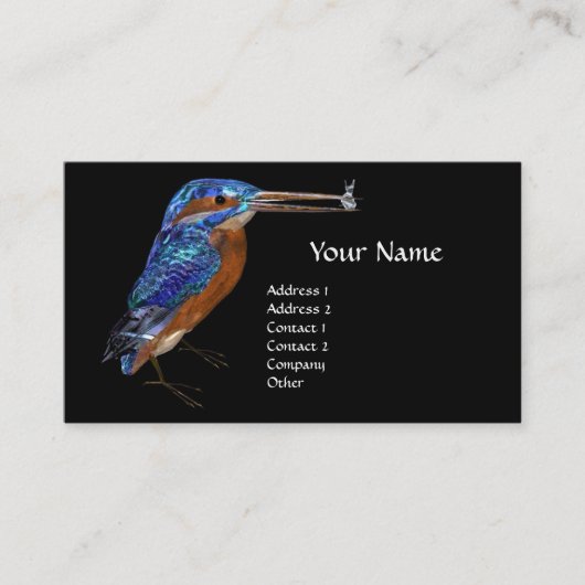 Carte De Visite MONOGRAMME KINGFISHER, Bleu électrique, Noir (Devant)