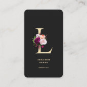 Carte De Visite Monogramme L Floral Black Gold (Devant)