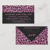 Carte De Visite Monogramme Leopard noir et rose chaud (Devant / Derrière)