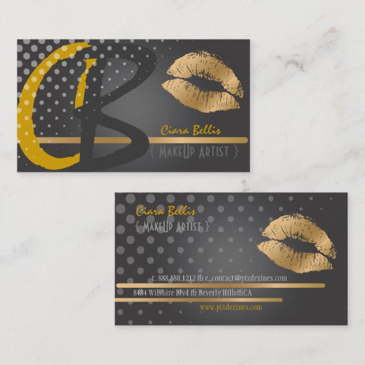 Carte De Visite Monogramme, lèvres en or (Devant / Derrière)