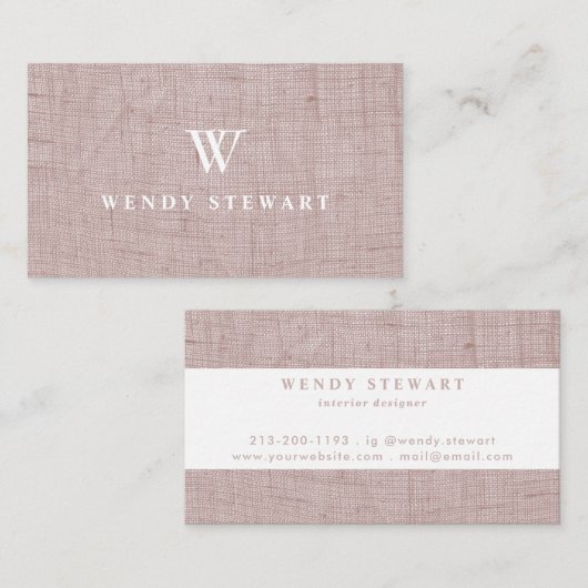 Carte De Visite Monogramme Linge Linge Texture Simple Moderne (Devant / Derrière)