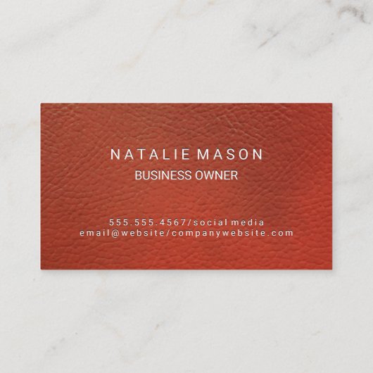 Carte De Visite Monogramme lisse | Arrière - plan en cuir rouge (Dos)