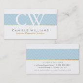 Carte De Visite MONOGRAMME LOGO audacieux chevron motif bébé bleu (Devant / Derrière)