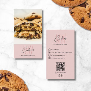 Carte De Visite Monogramme Logo Cookies Boulangerie Photo QR Rose