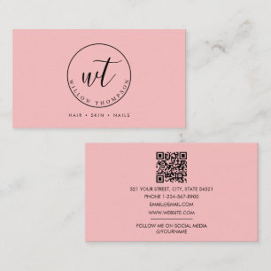 Carte De Visite Monogramme Logo minimaliste Modèle rose pâle