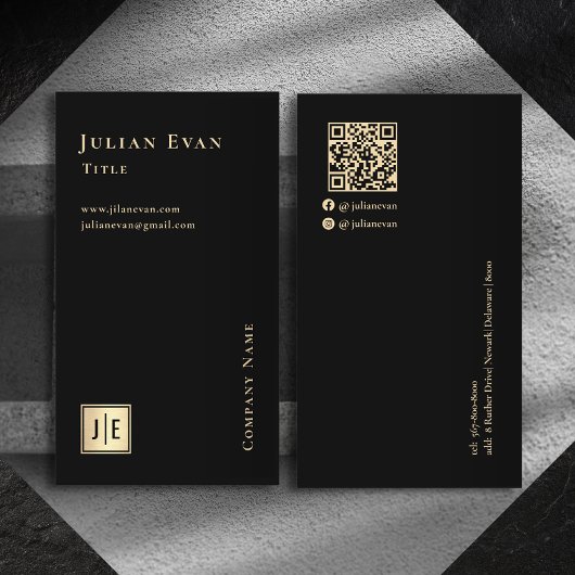 Carte de visite Monogramme Luxe Black Gold moderne
